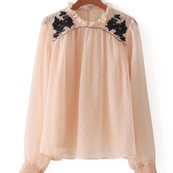 Tops - Frill Neck Sequined Detailed dot blouse